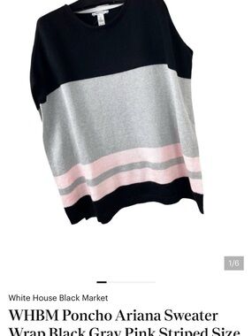 WHBM Poncho Ariana Sweater Wrap Black Gray Pink Striped. NWOT. Size XS
